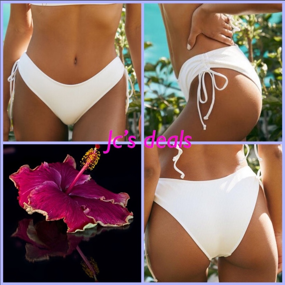 Kendall & Kylie Coco White Ribbed Bikini Bottom